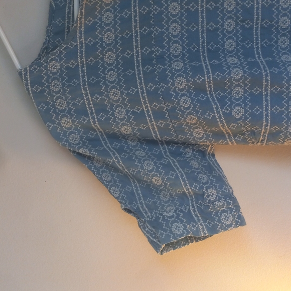 Madewell 100% Cotton Blue & White Embroidered Short Sleeve Midi Dress W/ Pockets - Picture 3 of 11